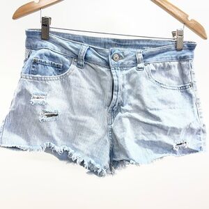 Rewash Light Blue Striped Distressed Jean Shorts